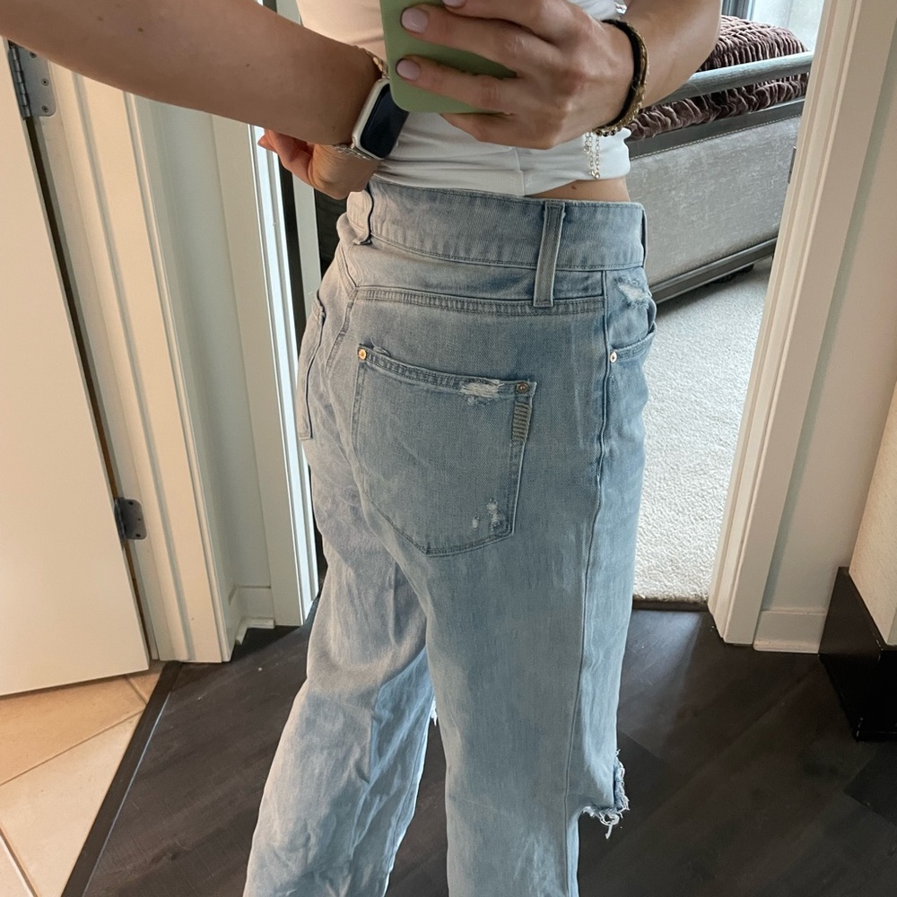PAIGE Sasha Light Blue High-Waist Distressed Straight Jeans - Picture 4 of 10